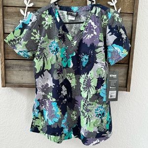 Grey’s Anatomy patterned print navy‎ scrub top pockets S NWT